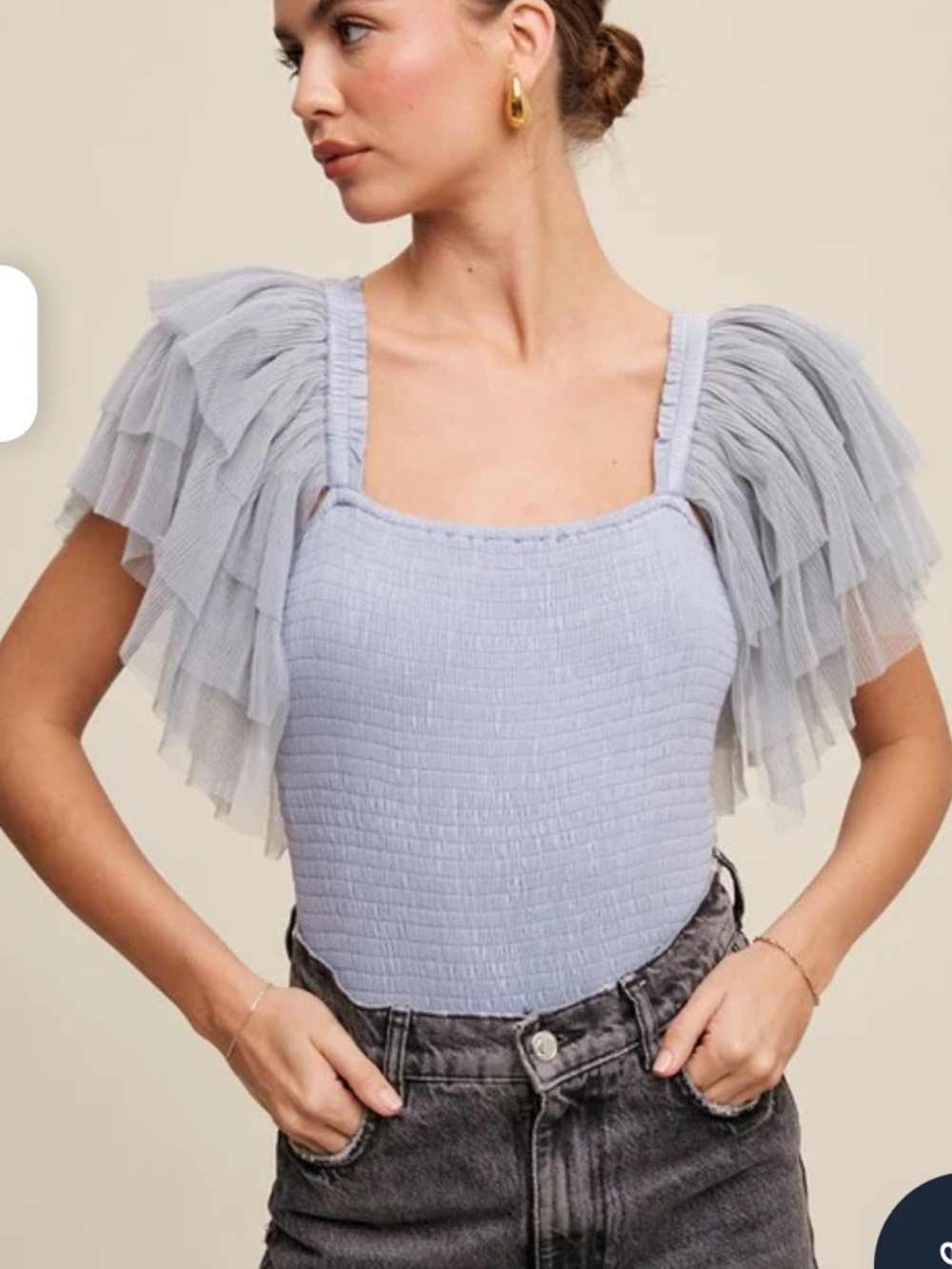 Tiered Ruffle Sleeve Smocked Blue Bodysuit